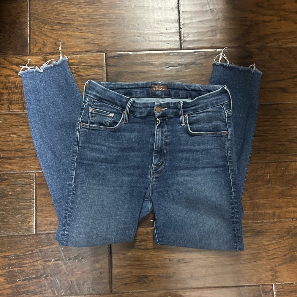 MOTHER Distressed Blue Ankle Jeans